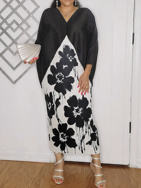 

Urban Color Block Printing Maxi Dress, As picture, Maxi Dresses