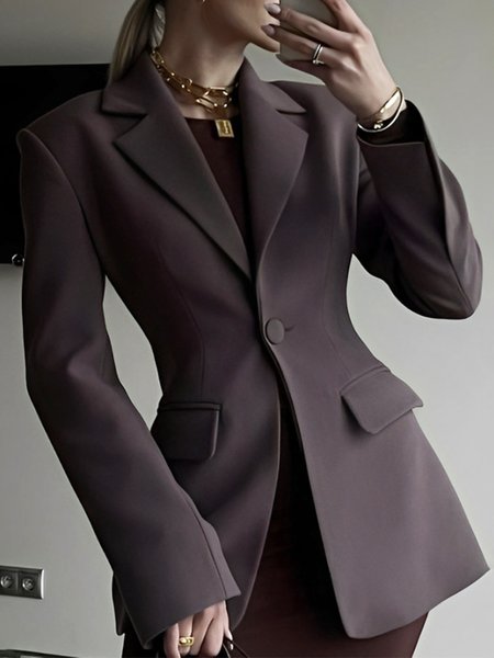 

Urban Shoulder Pad Plain Lapel Collar Blazer, As picture, Blazers