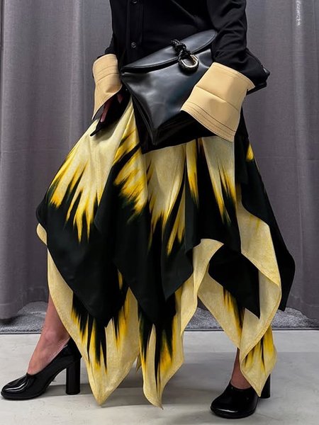 

Urban Abstract Printing Maxi Skirt, Yellow, Skirts