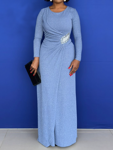 

Elegant Plain Irregular Craftsmanship Maxi Dress, Blue, Maxi Dresses