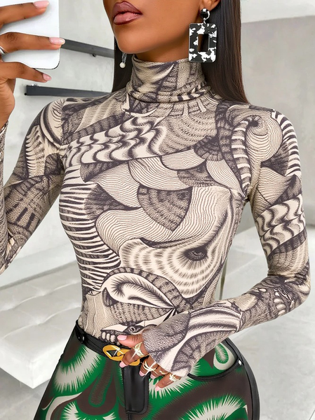 

Urban Abstract Mock Neck T-shirt, As picture, Tees
