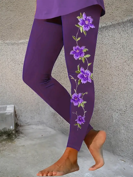 

Women Floral Casual All Season Printing Long Leggings, Purple, Leggings