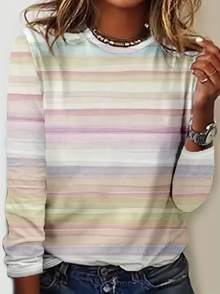 

Women Striped Long Sleeve Tee T-shirt Crew Neck Printing Casual Spring/Fall Graphic Tee Top, As picture, T-Shirts