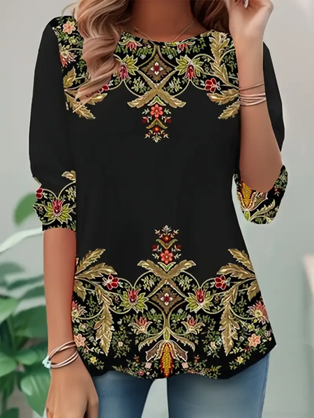 

Women Floral Long Sleeve Tee T-shirt Crew Neck Printing Casual Spring/Fall Tunic Top, Black, T-Shirts