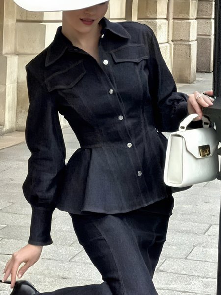 

Urban Buttoned Plain Denim Coat, Blue, Jackets