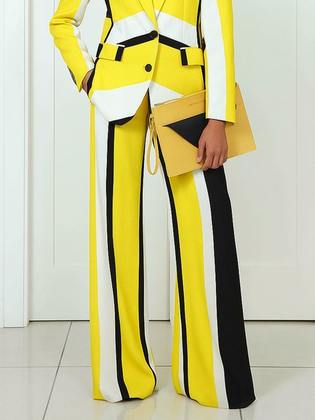 

Urban Striped Printing Wide Leg Pants, Yellow, Pants