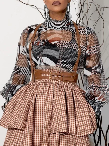 

Urban Geometric Printing Blouse, Brown, Blouses and Shirts