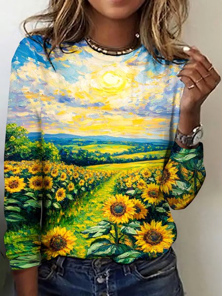 

Women Plaid Long Sleeve Tee T-shirt Crew Neck Vintage Spring/Fall Top, Yellow, T-Shirts