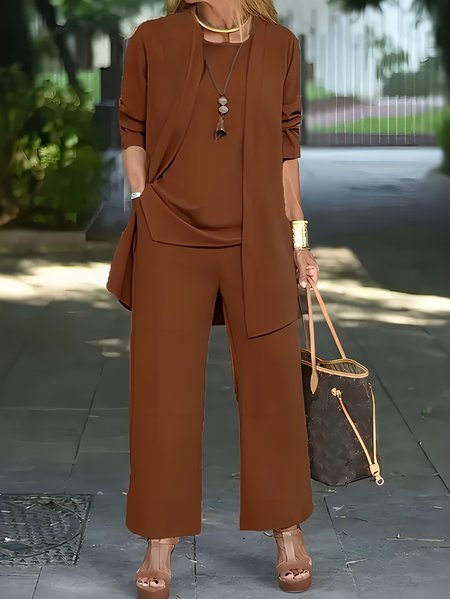 

Women's Split Joint Plain Commuting Going Out Matching Outfit Caramel Casual Spring/Fall Multi-Piece Set Elastic Band Matching Set, Yellow, Suits
