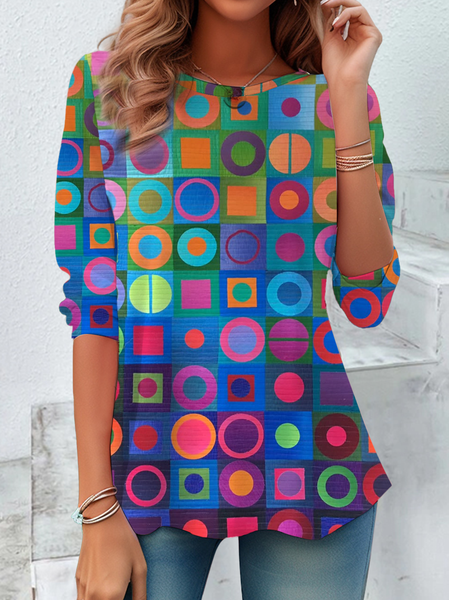 

Women Geometric Long Sleeve Tee T-shirt Crew Neck Printing Casual Spring/Fall Tunic Top, As picture, T-Shirts