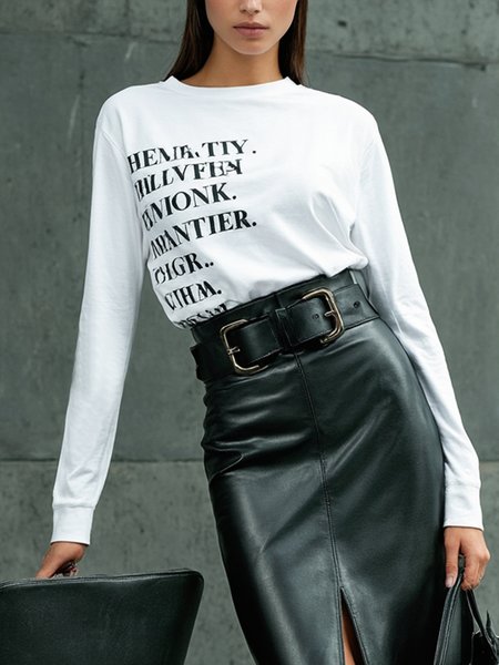 

Urban Printing Text Letters Crew Neck T-shirt, White, Tees