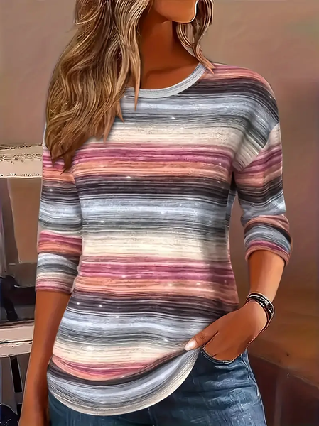 

Women Striped Long Sleeve Tee T-shirt Crew Neck Printing Casual Spring/Fall Graphic Tee Top, As picture, T-Shirts