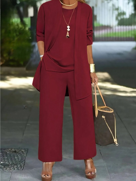 

Women Plain Split Joint Matching Outfit Commuting Long Sleeve Casual Spring/Fall Multi-Piece Set Matching Set, Fuchsia, Suit Set