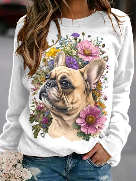 

Casual Dog Art Pattern Long Sleeve Comfy Sweatshirt, White, Hoodies & Sweatshirts