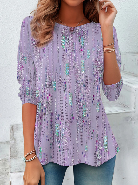 

Women Abstract Long Sleeve Tee T-shirt Crew Neck Printing Casual Spring/Fall Tunic Top, Purple, T-Shirts
