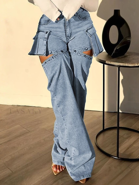 

Casual Plain Denim Jeans, Blue, Jeans