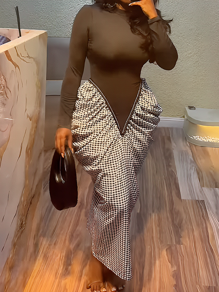 

Elegant Color Block Maxi Dress, Brown, Maxi Dresses