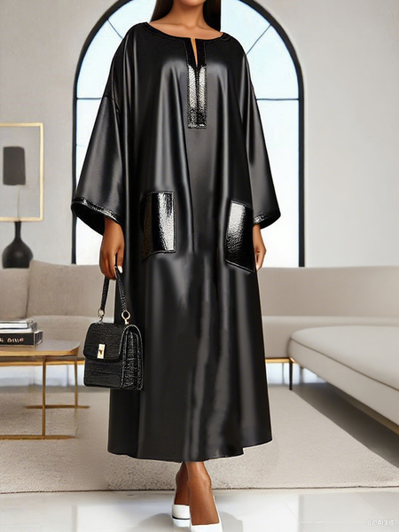 

Urban Plain Split Joint V Neck Maxi Dress, Black, Maxi Dresses