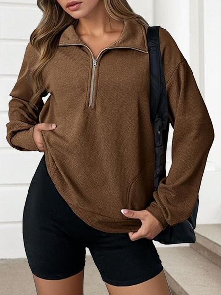 

Casual Shirt Collar Plain Sweatshirt, Coffee, Hoodies & Sweatshirts