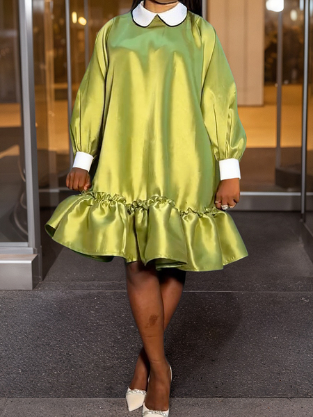

Elegant Color Block Mini Dress, Green, Mini Dresses