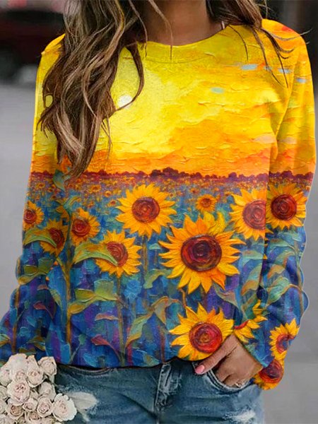 

Casual Cat Art Pattern Long Sleeve Comfy Sweatshirt, Yellow, Hoodies & Sweatshirts
