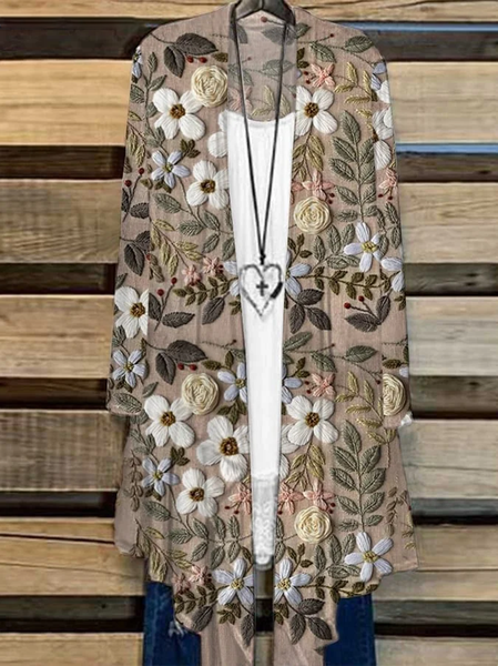 

Women Floral Spring/Fall Cover-up Casual Lightweight Cardigan, Brown, Cardigans