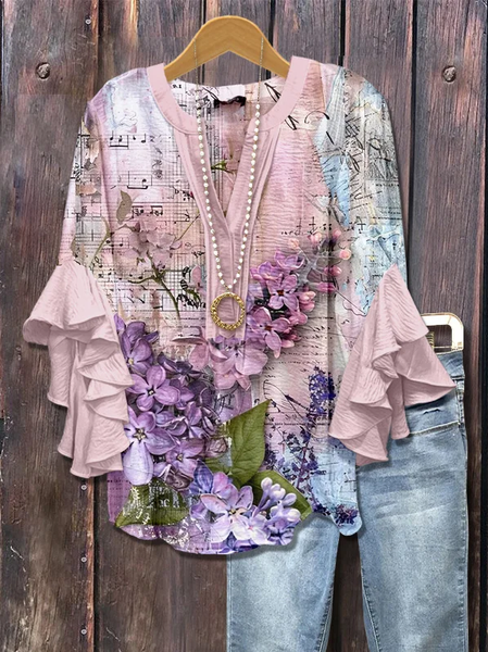 

Women Floral Half Sleeve Shirt Summer Printing V Neck Daily Casual Top, Pink, Shirts