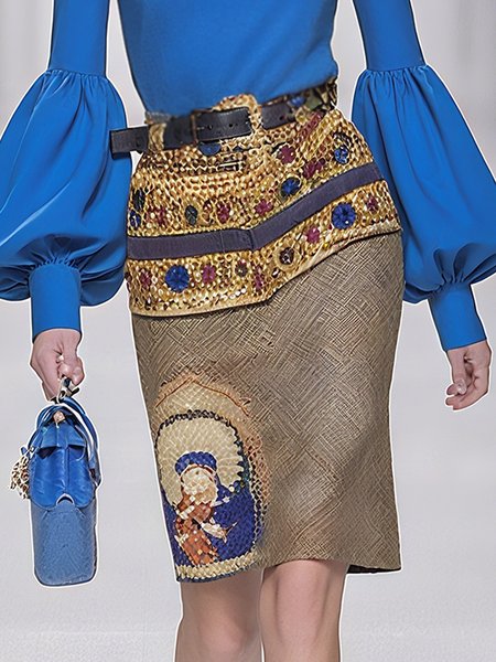 

Urban Printing Knee Length Skirt No Belt, As picture, Skirts