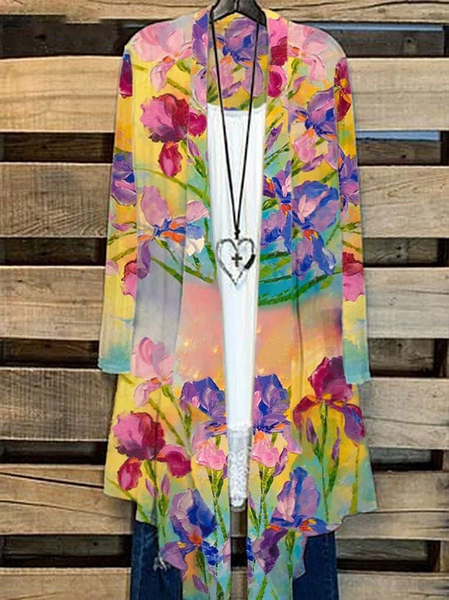 

Women Floral Spring/Fall Cover-up Casual Lightweight Cardigan, Yellow, Cardigans