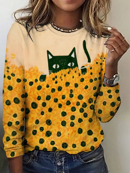 

Vintage Plaid Crew Neck Long Sleeve T-shirt, Yellow, T-shirts