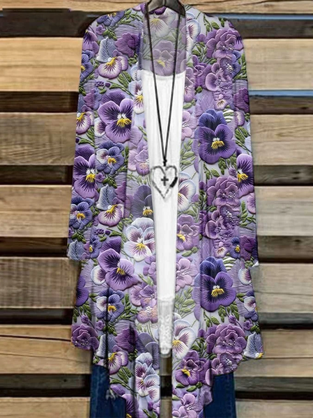 

Women Floral Spring/Fall Cover-up Casual Lightweight Cardigan, Purple, Cardigans