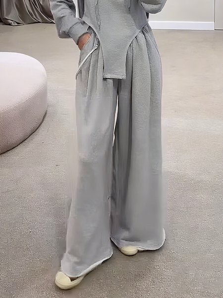 

Casual Plain Wide Leg Pants, Gray, Pants