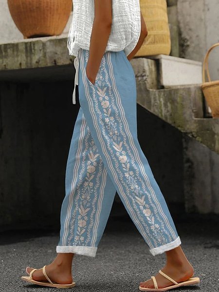 

Women Floral Long Pants Casual Spring/Fall Trousers, Blue, Pants