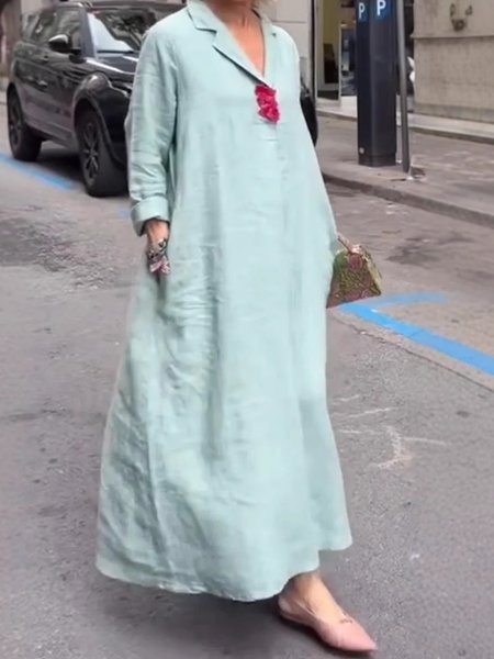 

Casual Plain Lapel Collar Maxi Dress, Aqua, Maxi Dresses