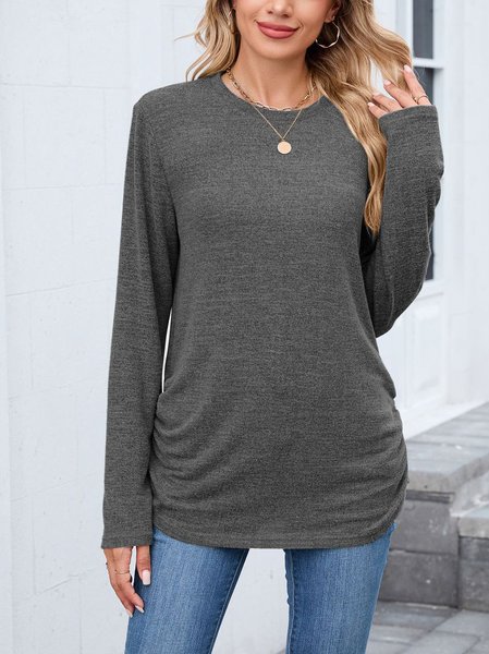 

Women Plain Crew Neck Casual Long Sleeve T-shirt, Deep gray, Long Sleeves