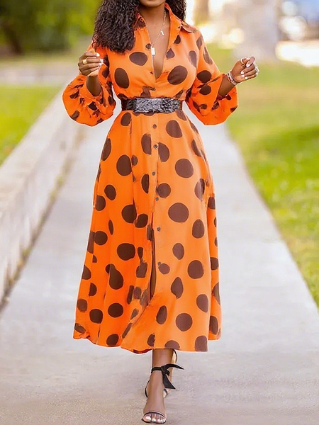 

Urban Polka Dots Printing Maxi Dress No Belt, As picture, Maxi Dresses
