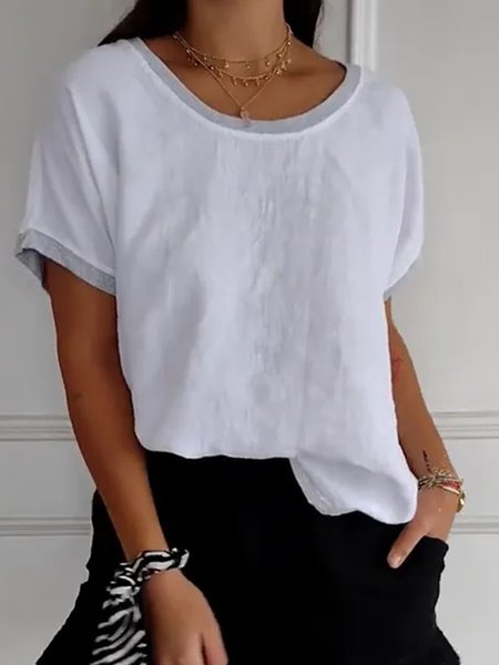 

Casual Plain Crew Neck Raglan Sleeves Blouse, White, Blouses & Shirts