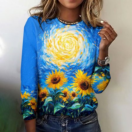 

Vintage Plaid Crew Neck Long Sleeve T-shirt, Blue, T-shirts