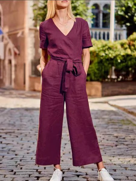 

Urban Plain V Neck Jumpsuit, Fuchsia, Suits