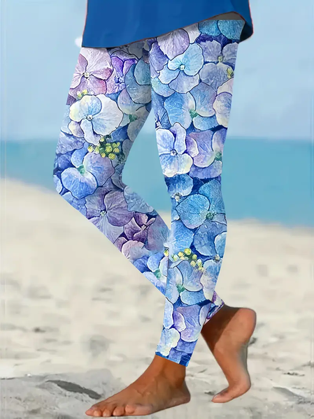 

Women Floral Casual All Season Printing Long Leggings, Blue, Leggings