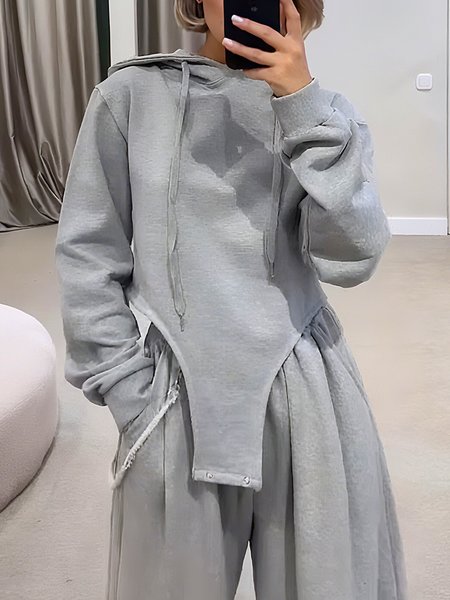 

Casual Plain Irregular Craftsmanship Hoodie, Gray, Hoodies and Sweatshirts