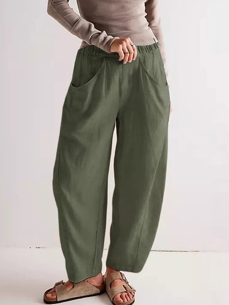 

Casual Loose Plain Pants, Darkgreen, Pants