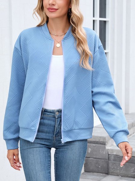 

Stand Collar Casual Cotton Jacket, Blue, Outerwear