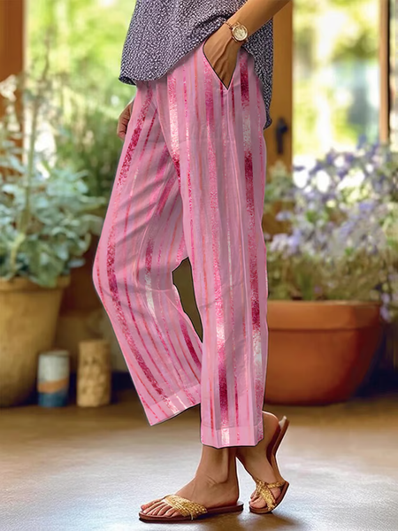 

Women Abstract Stripes Long Pants Casual Spring/Fall Trousers, Pink, Pants