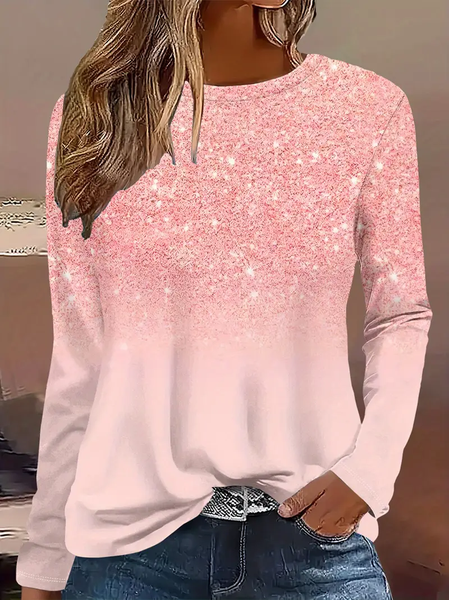 

Women Abstract Long Sleeve Tee T-shirt Crew Neck Printing Casual Spring/Fall Graphic Tee Top, Pink, T-Shirts