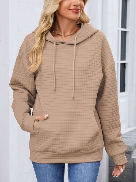 

Casual Plain Hoodie, Khaki, Outerwear