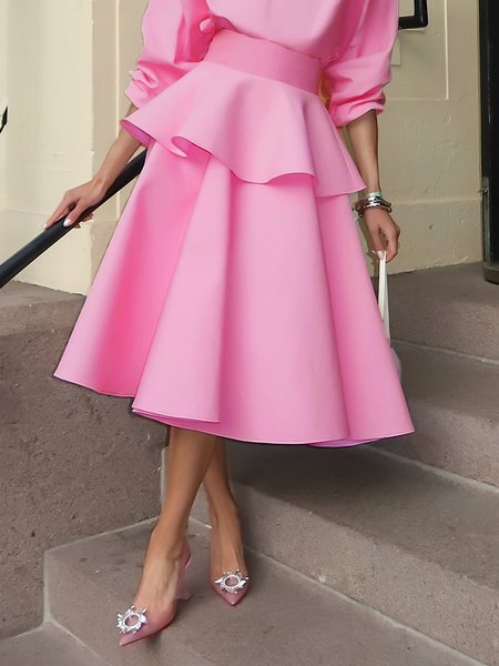 

Elegant Plain Midi Skirt, Pink, Skirts
