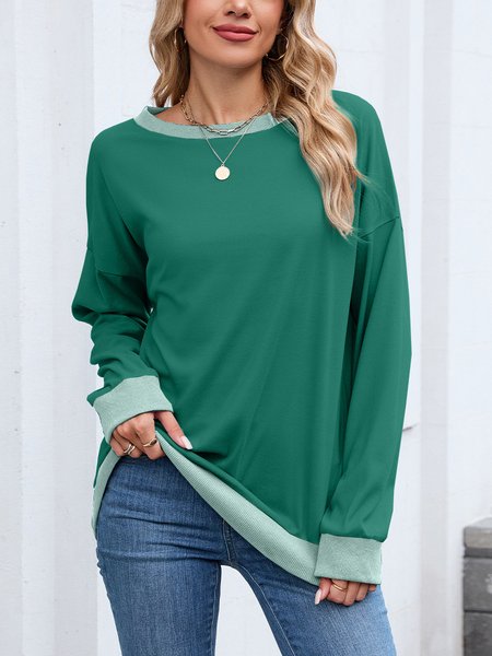 

Casual Crew Neck Color Block Sweatshirt, Green, Hoodies & Sweatshirts