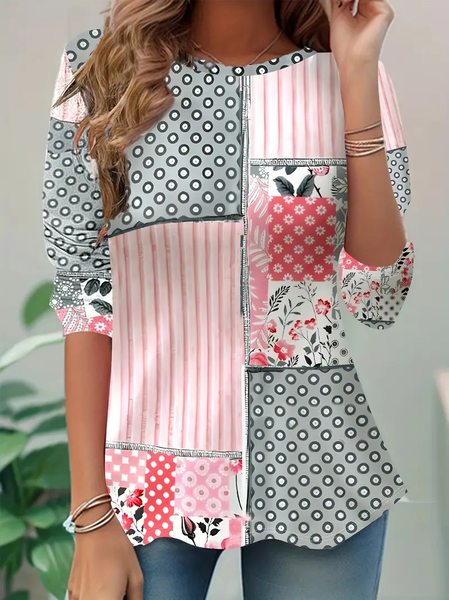 

Women Striped Long Sleeve Tee T-shirt Crew Neck Printing Casual Spring/Fall Tunic Top, Pink, T-Shirts