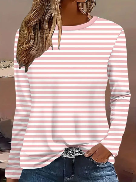 

Women Striped Long Sleeve Tee T-shirt Crew Neck Printing Casual Spring/Fall Graphic Tee Top, Pink, T-Shirts